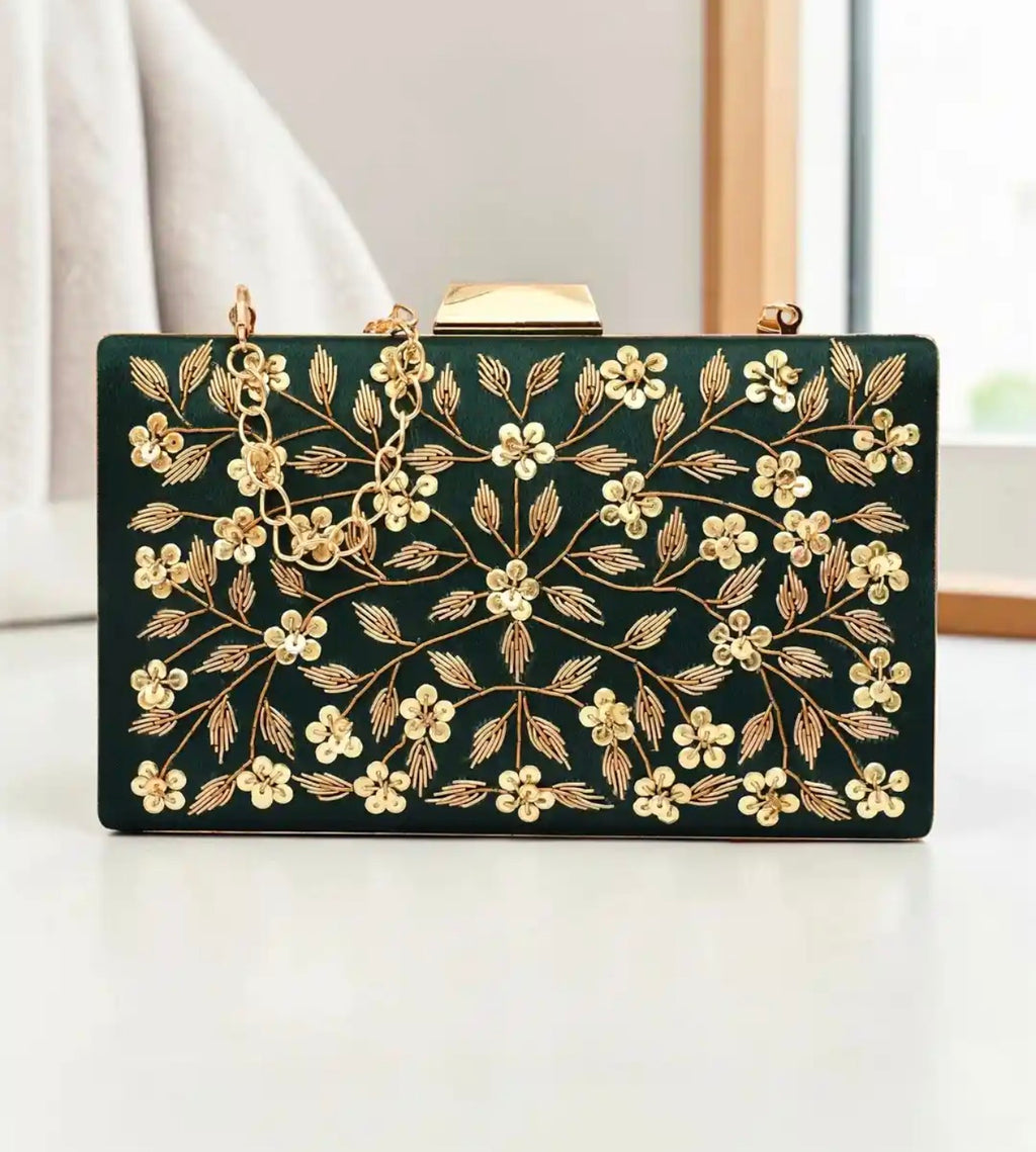 Embroidered Embellished Box Clutch