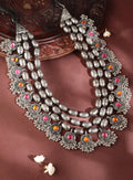 Oxidised Silver Plated Pink & Orange StoneMultilayered Handcrafted Antique Necklace