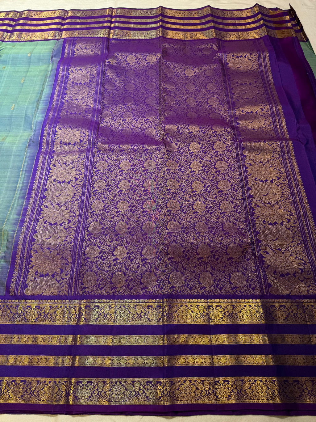 Kanchipuram Handloom silk saree - Green Purple