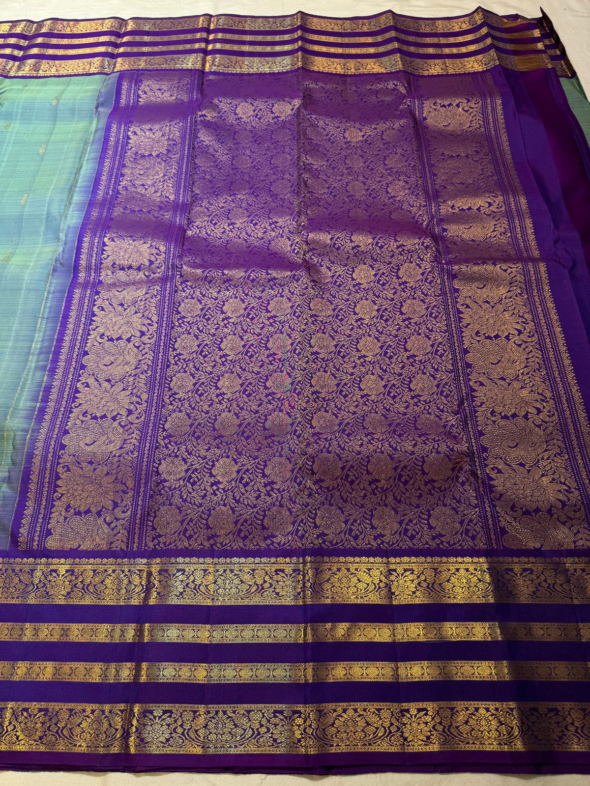 Kanchipuram Handloom silk saree - Green Purple