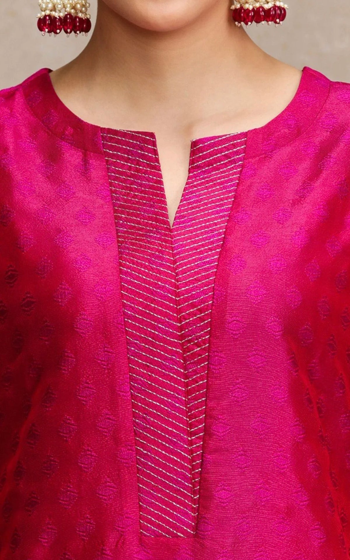 Women Pink Zari Work textured Kurta with Trouser and Printed Dupatta