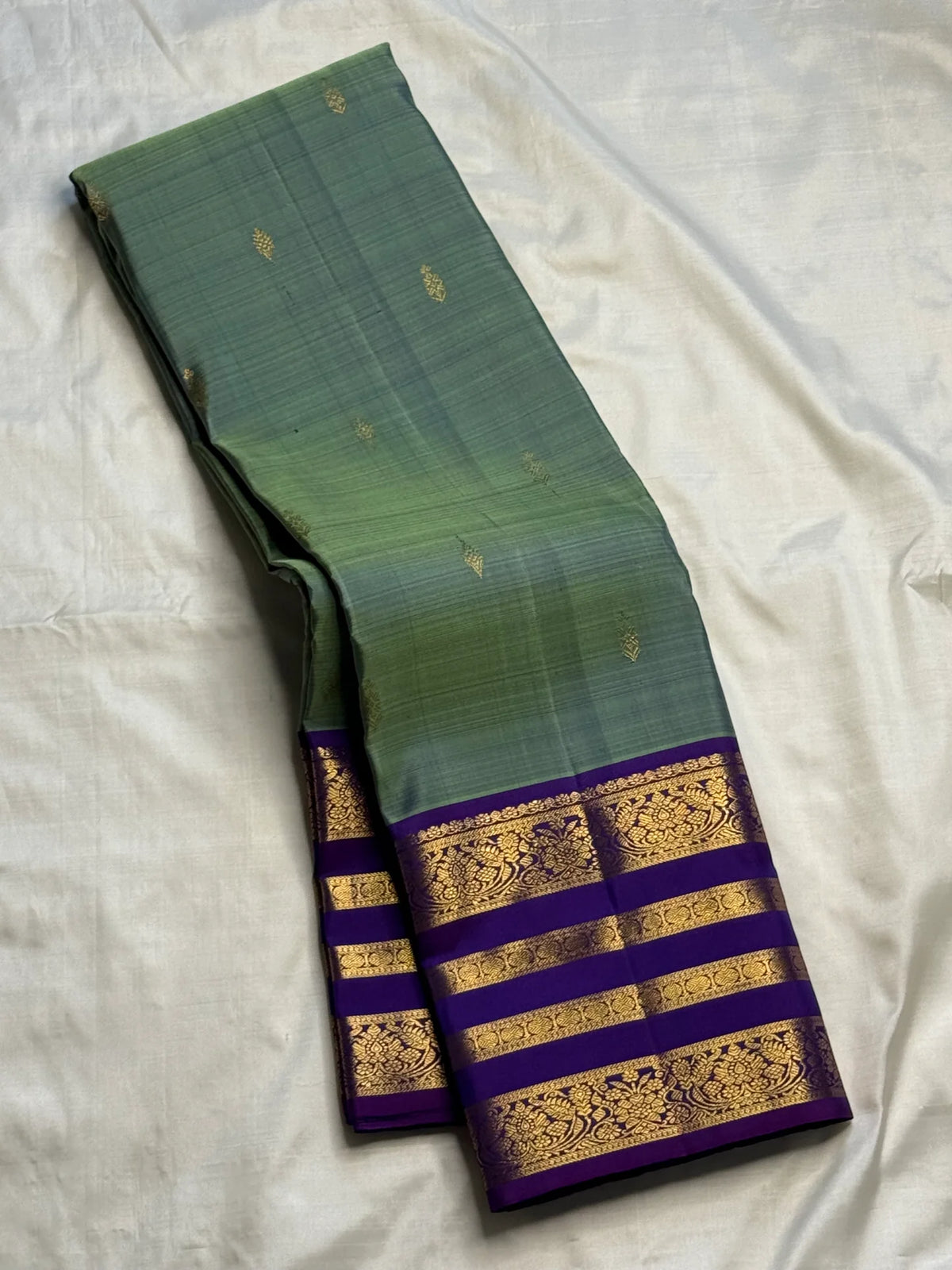 Kanchipuram Handloom silk saree - Green Purple