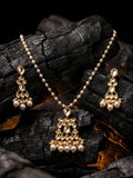 Gold-Plated Kundan Pendant and Earrings
