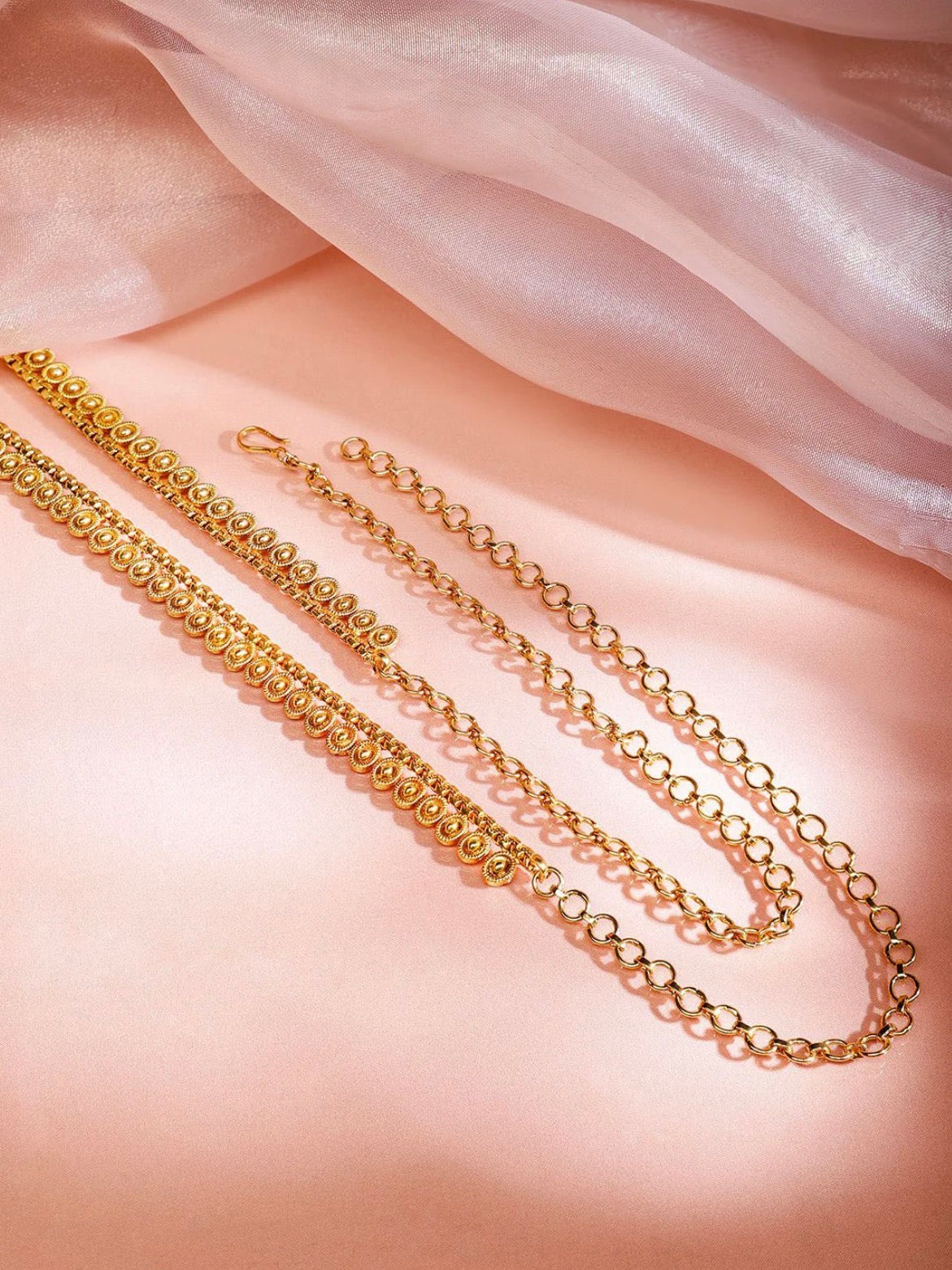 22K Gold-Plated Round Coin Design Brass Waist Chain