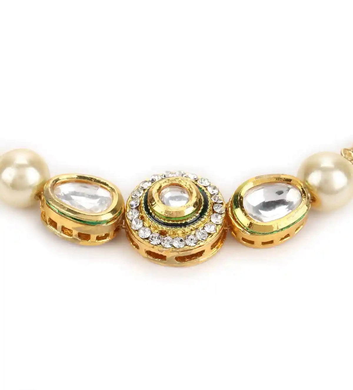 Gold plated white brass kundan charm bracelet