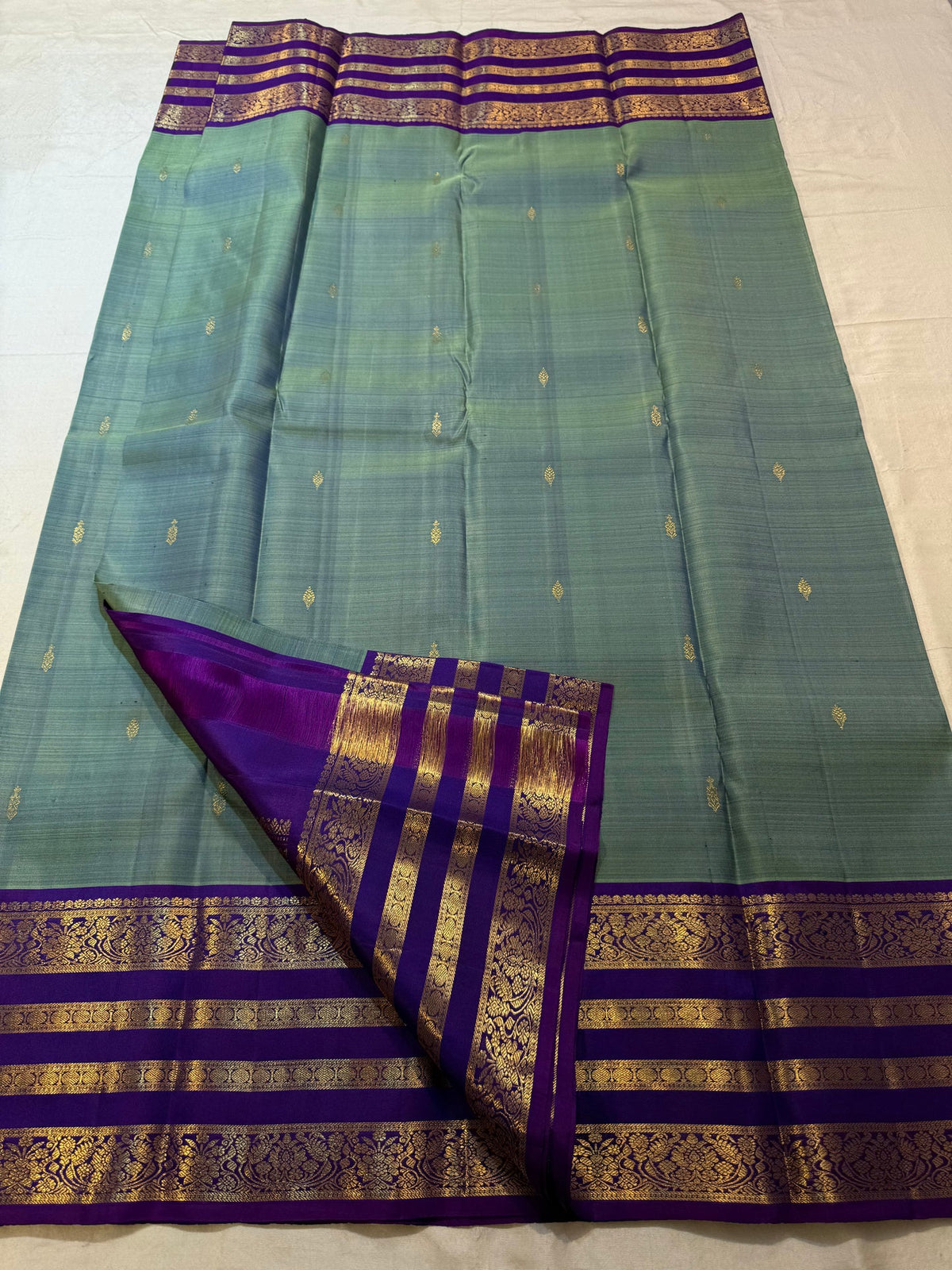 Kanchipuram Handloom silk saree - Green Purple