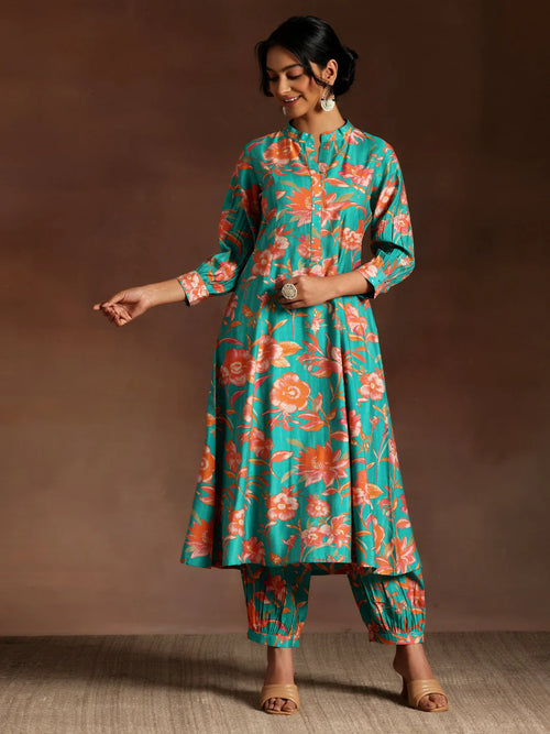 Blue Printed Silk Blend Co-Ords