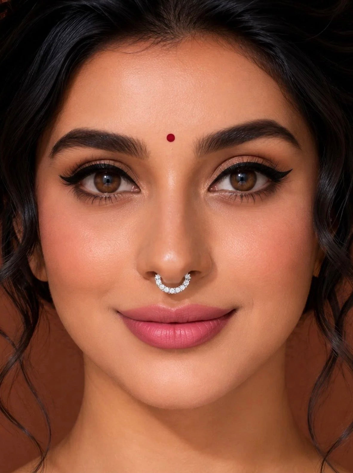 Silver-Plated Round White AD Stone Septum Nose Ring