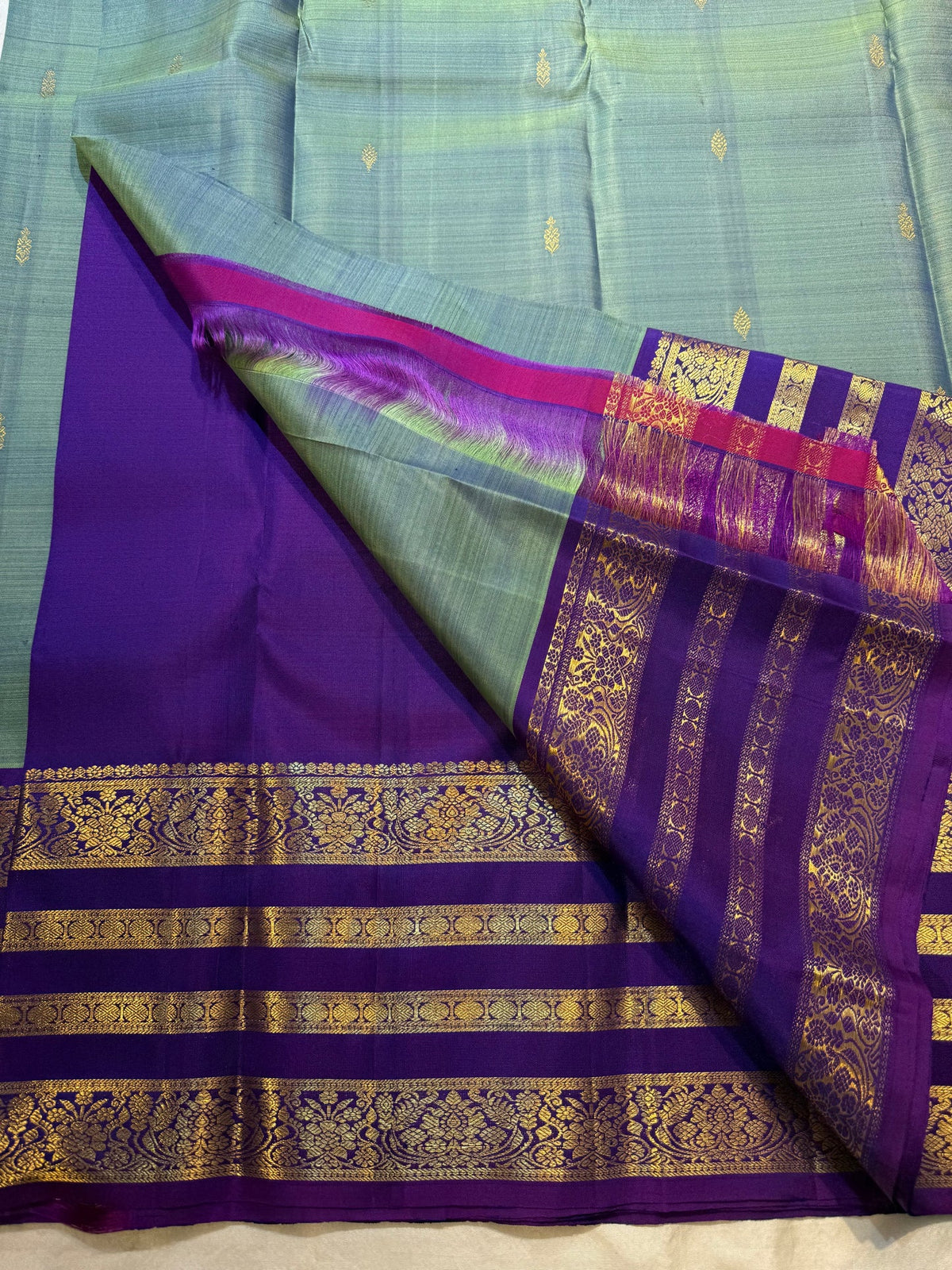 Kanchipuram Handloom silk saree - Green Purple