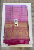Pink checkered Kanjeevaram Silk Saree