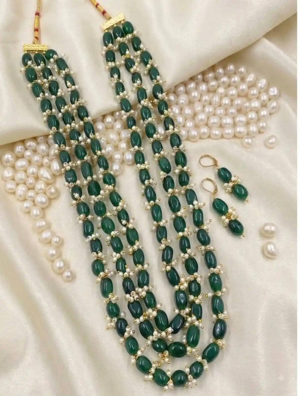 Gold-Plated Layered Pearl Necklace and Earrings