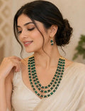 Gold-Plated Layered Pearl Necklace and Earrings
