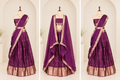 Dark Purple Semi-Silk Half-Saree, Elevated with Zari Buttas Skirt, a Matching Blouse, and a Zari Design Dhavani